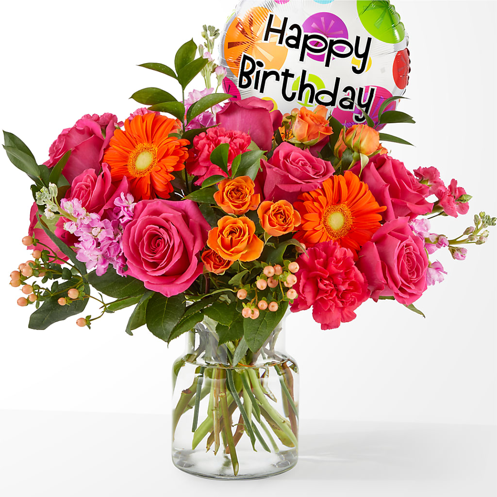 Fiesta Bouquet with Birthday Balloon – FLOWERS & GIFTS AT ROTH'S, Salem OR