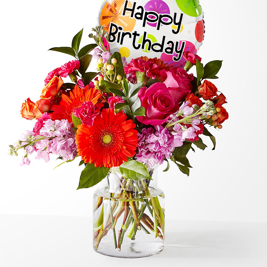 Fiesta Bouquet with Birthday Balloon – FLOWERS & GIFTS AT ROTH'S, Salem OR