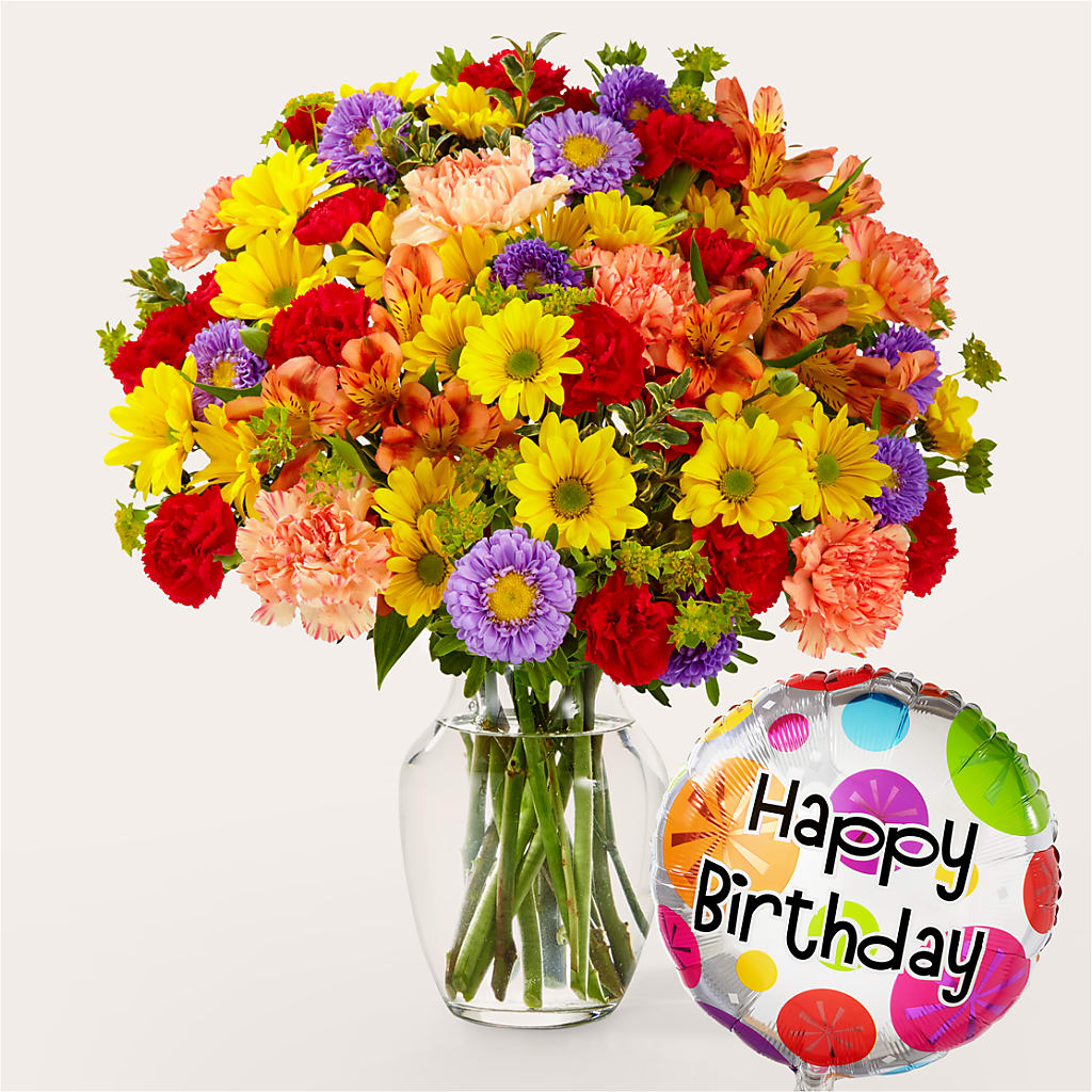 Kaleidoscope Bouquet with Birthday Balloon – FLOWERS & GIFTS AT ROTH'S, Salem OR