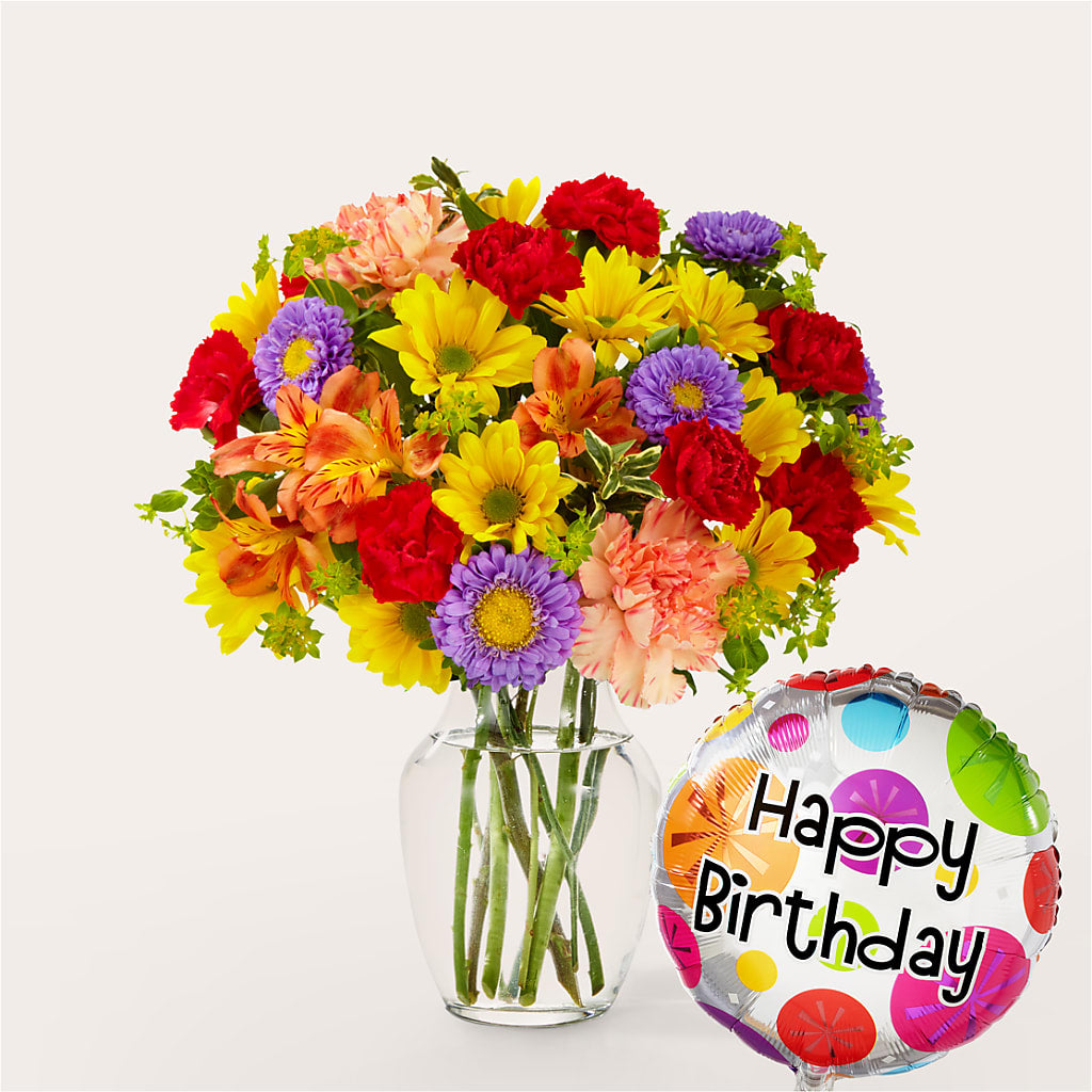 Kaleidoscope Bouquet with Birthday Balloon – FLOWERS & GIFTS AT ROTH'S, Salem OR